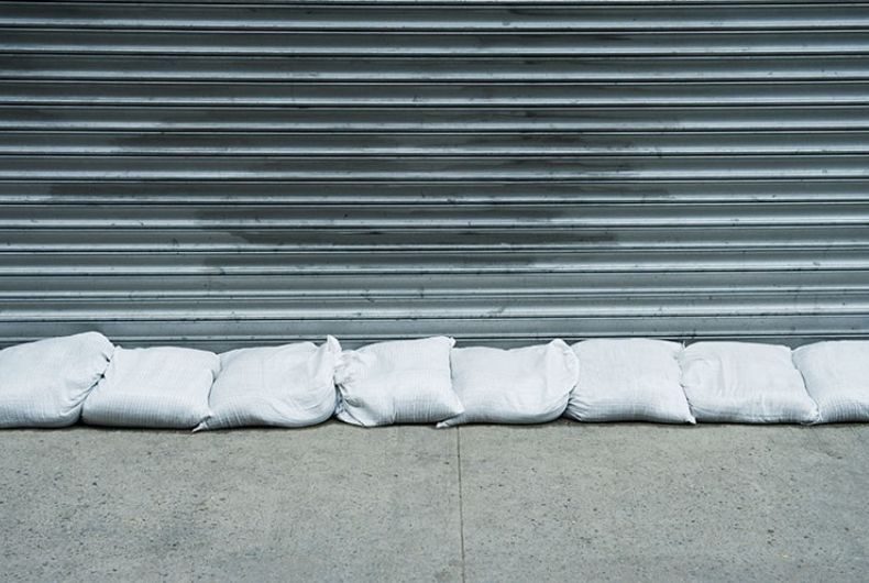 sandbags protecting metal door