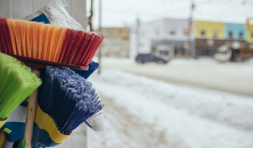 Brushes for clearing snowy street