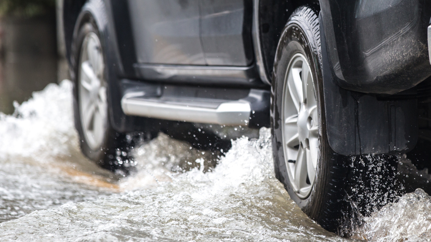 a car parked in the water