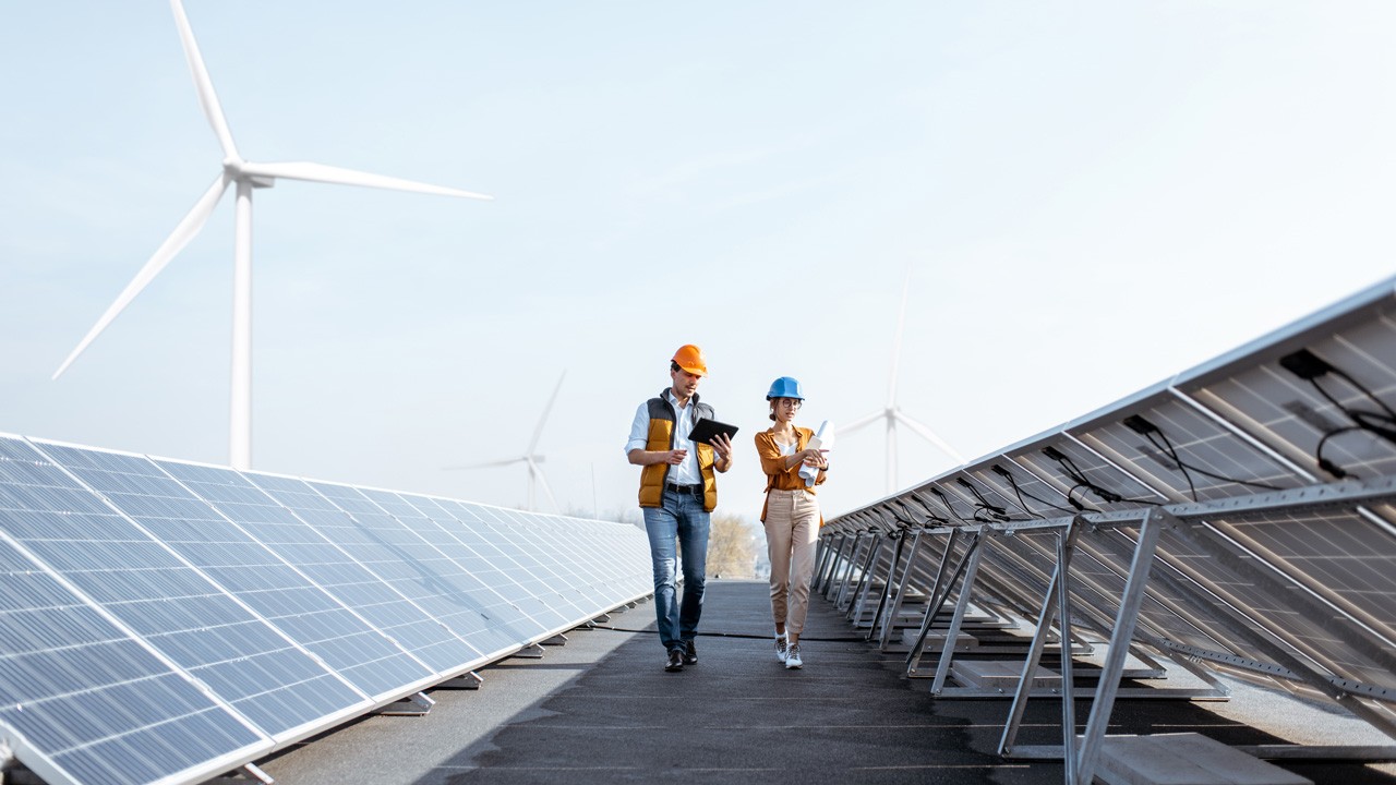 engineers on a solar power plant