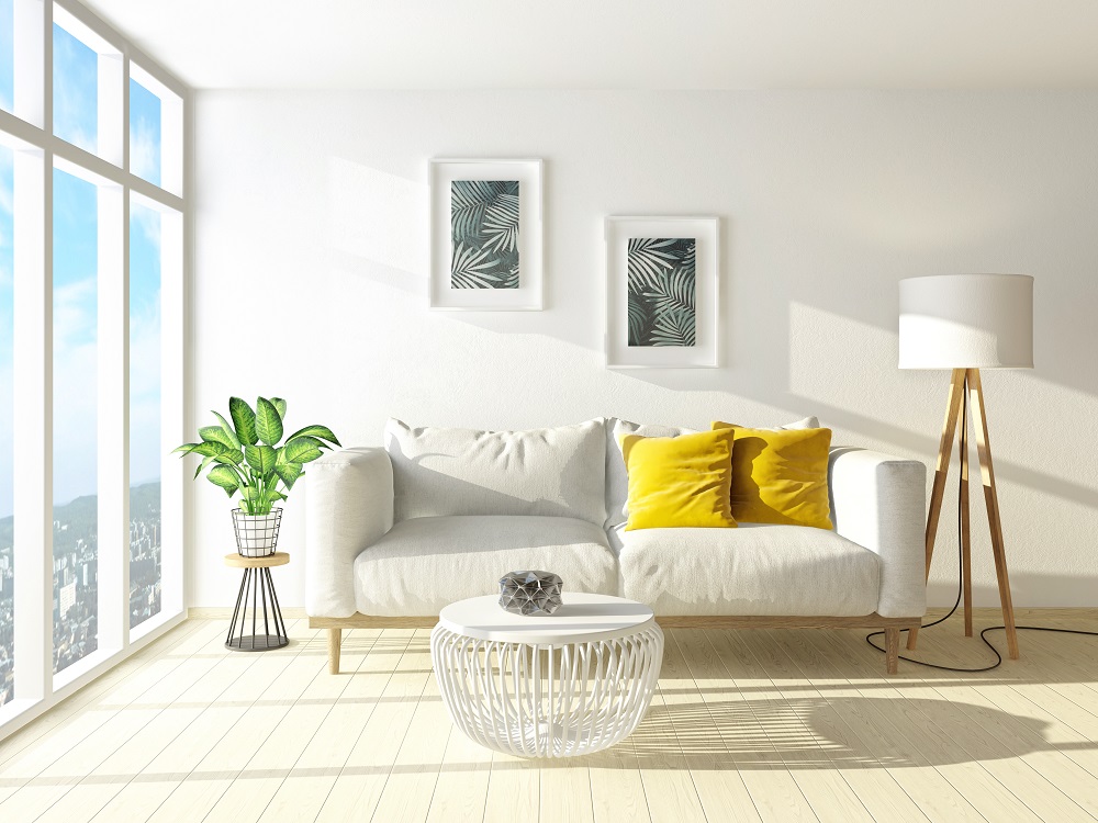 white theme interior living room