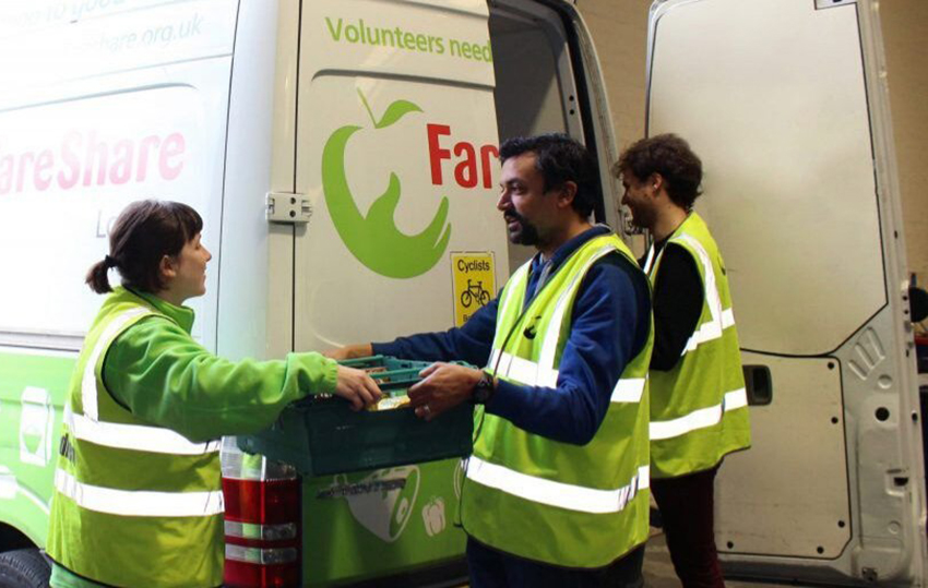FareShare volunteers load up a van to be delivered to charities across London.