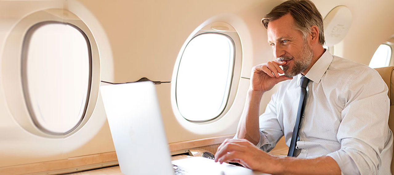 business traveller in an airplane