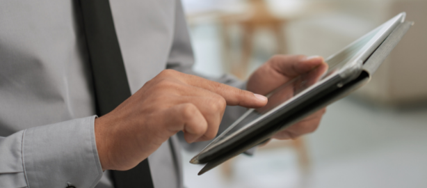 man using tablet download file