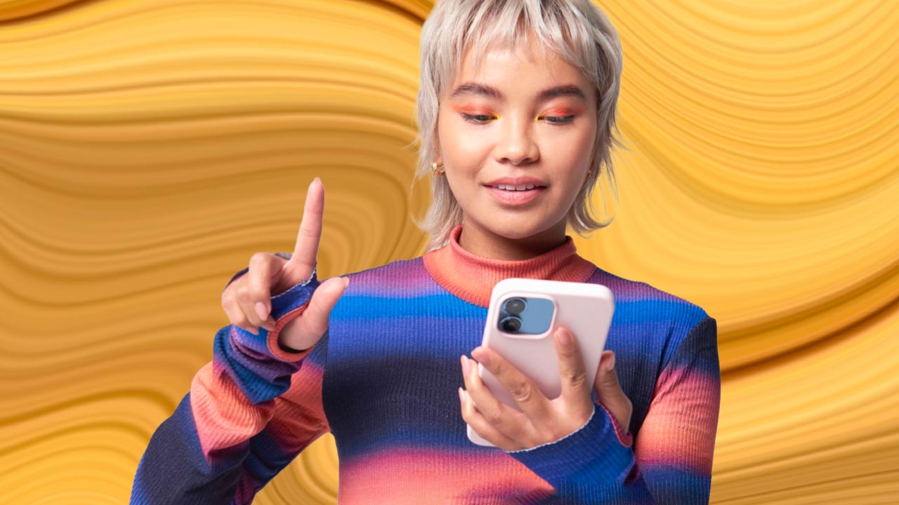 Woman on mobile phone buying digital insurance.