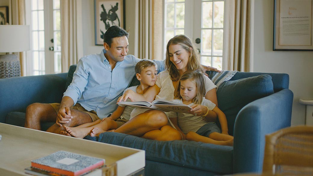 family in living room