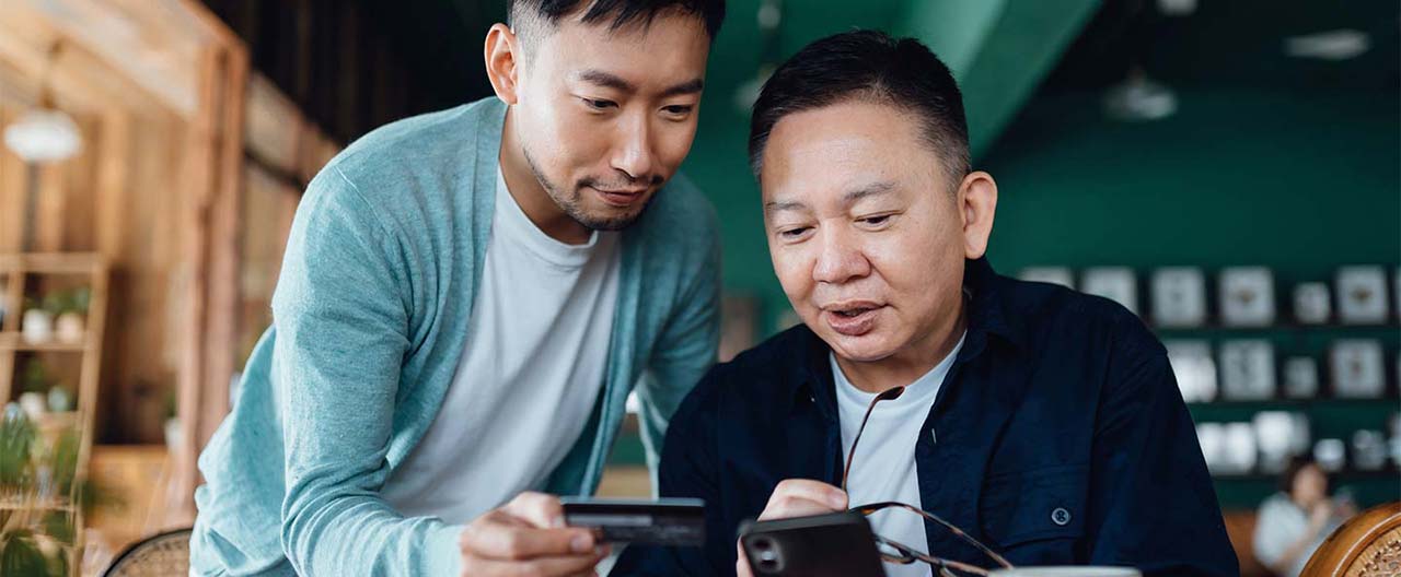 father and son shopping