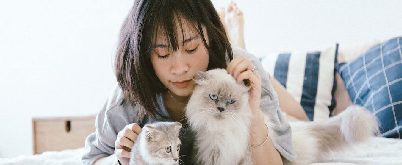 woman with pet cats