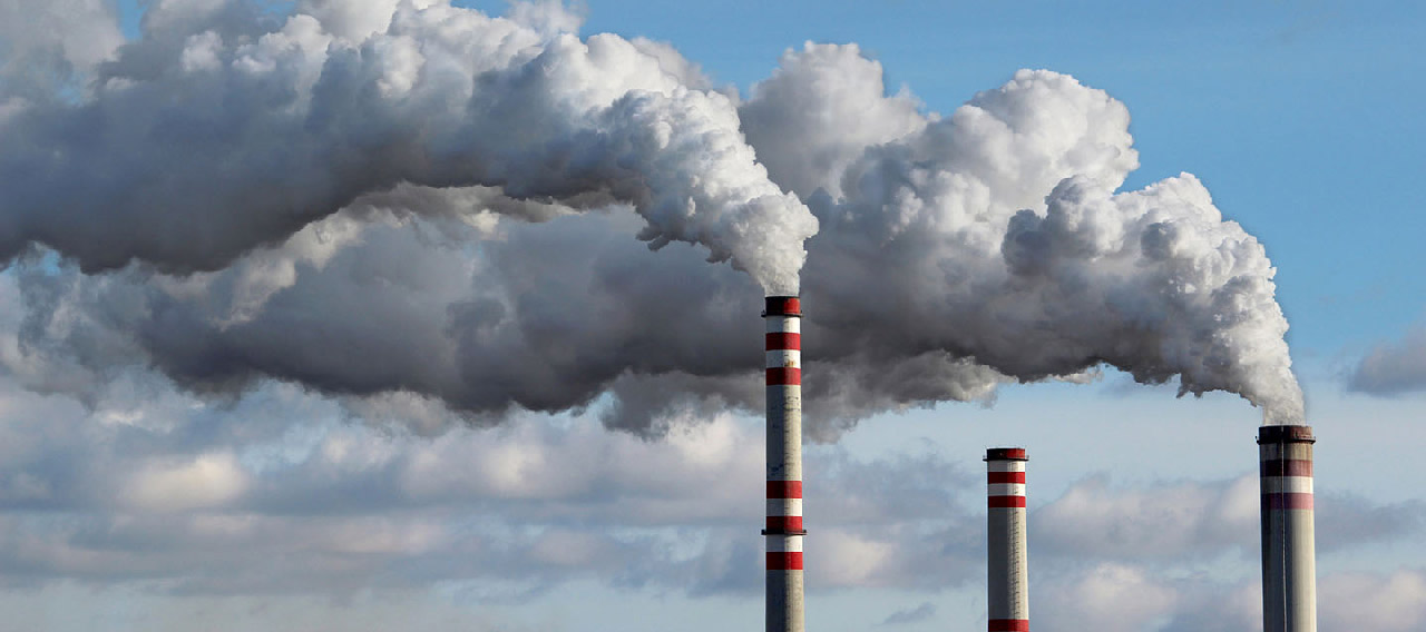 detail of white smoke polluted sky