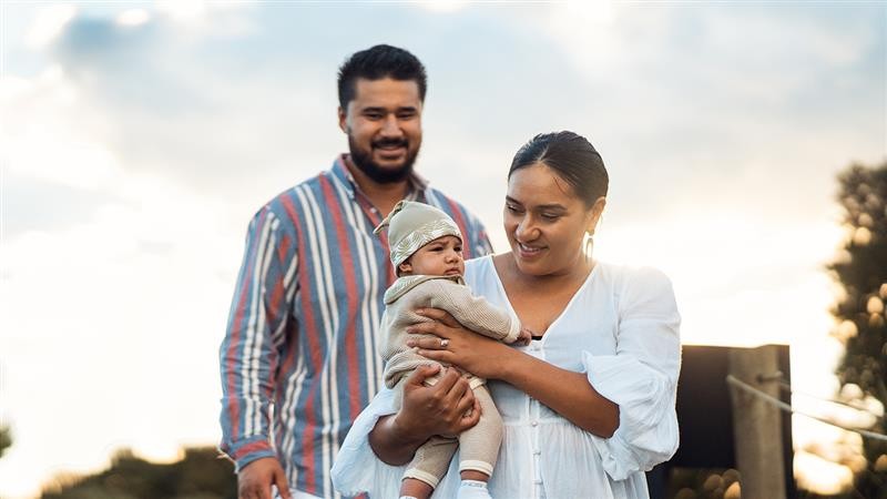couple smiling into distance