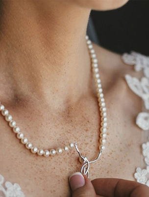 pearl necklace on bride